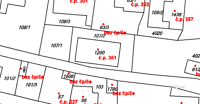 Cvikov I 351, Cvikov na parcele st. 1200 v KÚ Cvikov, Katastrální mapa