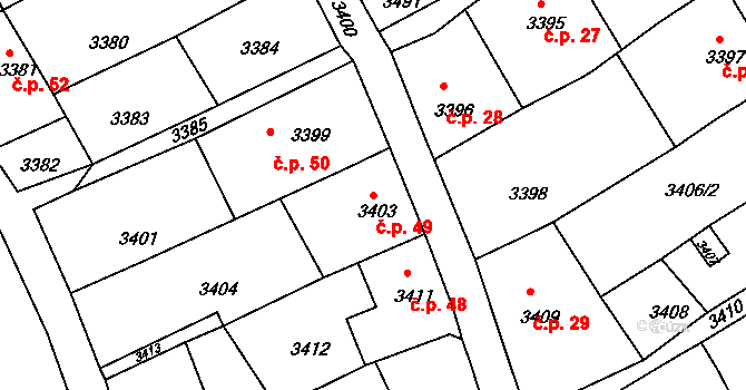 Mimoň I 49, Mimoň na parcele st. 3403 v KÚ Mimoň, Katastrální mapa