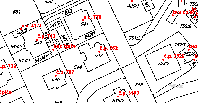 Klíše 762, Ústí nad Labem na parcele st. 543 v KÚ Klíše, Katastrální mapa