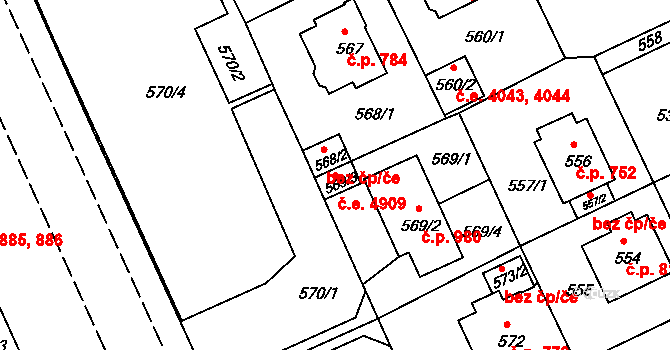 Klíše 4909, Ústí nad Labem na parcele st. 569/3 v KÚ Klíše, Katastrální mapa