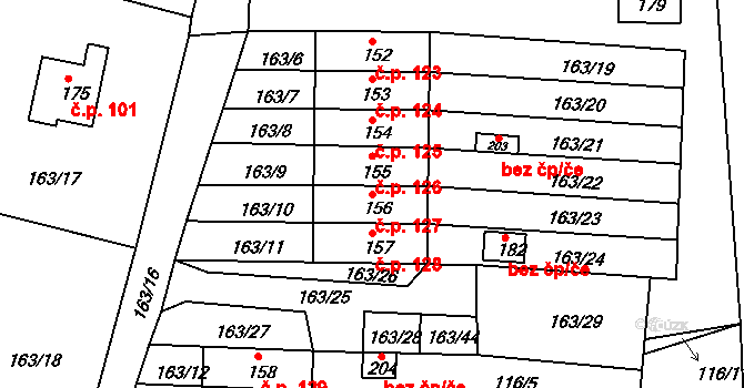 Krasíkov 127 na parcele st. 156 v KÚ Krasíkov, Katastrální mapa
