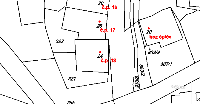 Pěčíkov 18, Městečko Trnávka na parcele st. 24 v KÚ Pěčíkov, Katastrální mapa