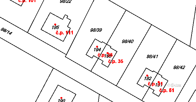 Chlumín 36 na parcele st. 194 v KÚ Chlumín, Katastrální mapa