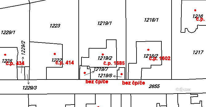 Braník 1685, Praha na parcele st. 1219/2 v KÚ Braník, Katastrální mapa