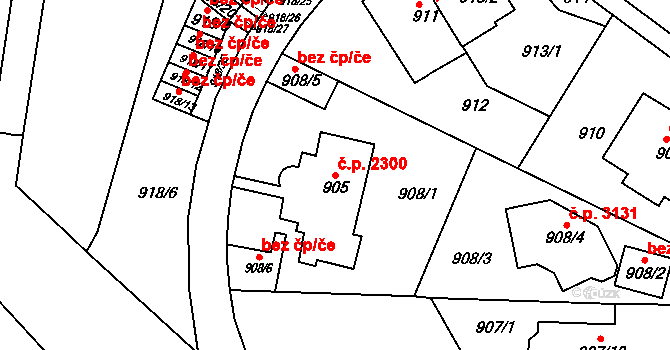 Smíchov 2300, Praha na parcele st. 905 v KÚ Smíchov, Katastrální mapa