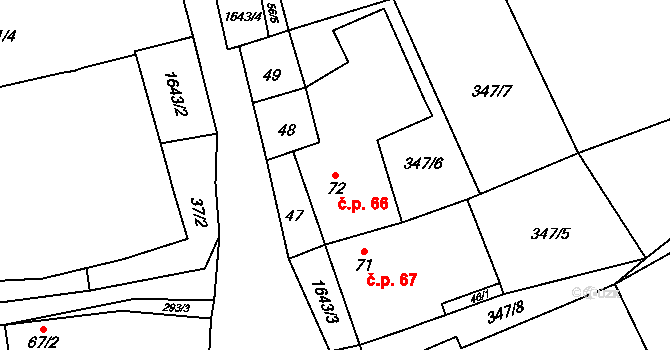 Volfířov 66 na parcele st. 72 v KÚ Volfířov, Katastrální mapa