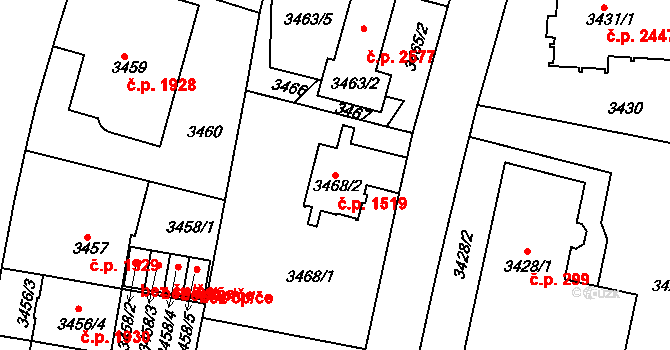Dejvice 1519, Praha na parcele st. 3468/2 v KÚ Dejvice, Katastrální mapa