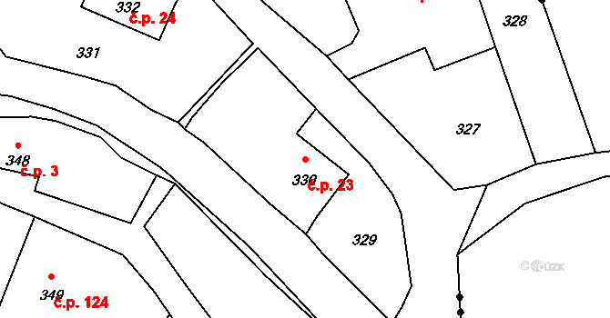 Dolní Libchava 23, Česká Lípa na parcele st. 330 v KÚ Dolní Libchava, Katastrální mapa