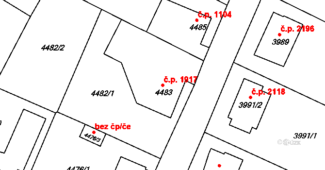 Česká Lípa 1917 na parcele st. 4483 v KÚ Česká Lípa, Katastrální mapa