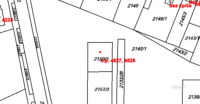Chomutov 4827,4828 na parcele st. 2150/2 v KÚ Chomutov II, Katastrální mapa