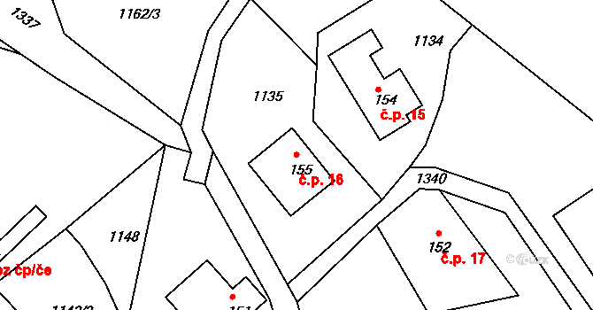 Hoření Paseky 16, Světlá pod Ještědem na parcele st. 155 v KÚ Světlá pod Ještědem, Katastrální mapa