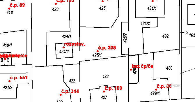 Liberec VII-Horní Růžodol 305, Liberec na parcele st. 426/1 v KÚ Horní Růžodol, Katastrální mapa