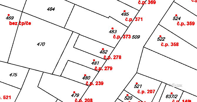 Blučina 278 na parcele st. 482 v KÚ Blučina, Katastrální mapa