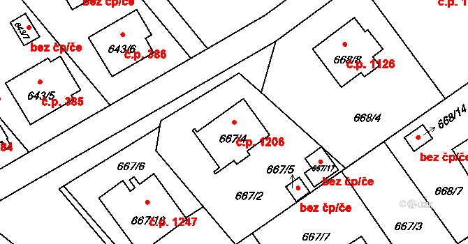 Ráj 1206, Karviná na parcele st. 667/4 v KÚ Ráj, Katastrální mapa