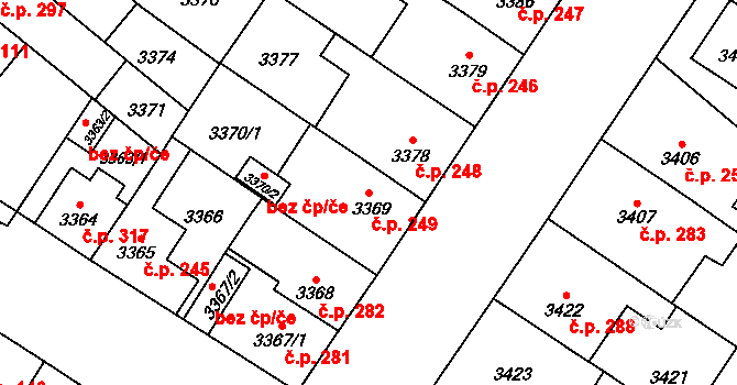 Božkov 249, Plzeň na parcele st. 3369 v KÚ Plzeň, Katastrální mapa