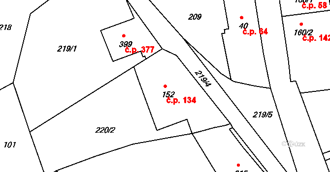 Parník 134, Česká Třebová na parcele st. 152 v KÚ Parník, Katastrální mapa