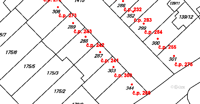 Chválkovice 241, Olomouc na parcele st. 287 v KÚ Chválkovice, Katastrální mapa