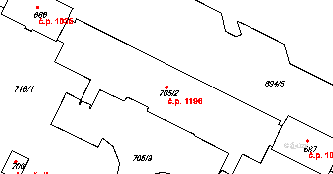 Poruba 1196, Ostrava na parcele st. 705/2 v KÚ Poruba, Katastrální mapa