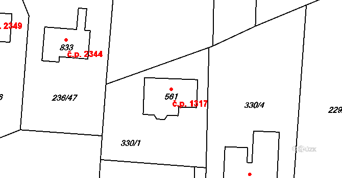 Nová Hospoda 1317, Kamenice na parcele st. 561 v KÚ Štiřín, Katastrální mapa