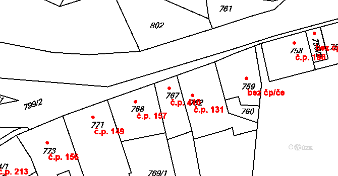 Týnec nad Labem 410 na parcele st. 767 v KÚ Týnec nad Labem, Katastrální mapa