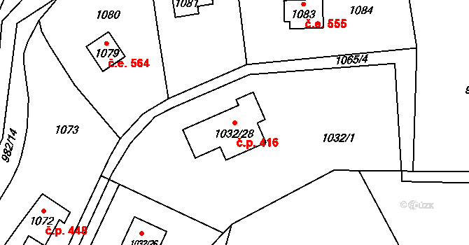 Lety 416 na parcele st. 1032/28 v KÚ Lety u Dobřichovic, Katastrální mapa