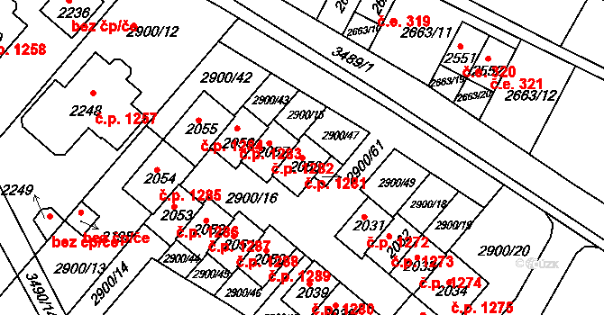 Rosice 1281 na parcele st. 2058 v KÚ Rosice u Brna, Katastrální mapa