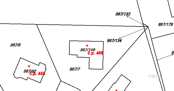 Hřebeč 468 na parcele st. 867/149 v KÚ Hřebeč, Katastrální mapa