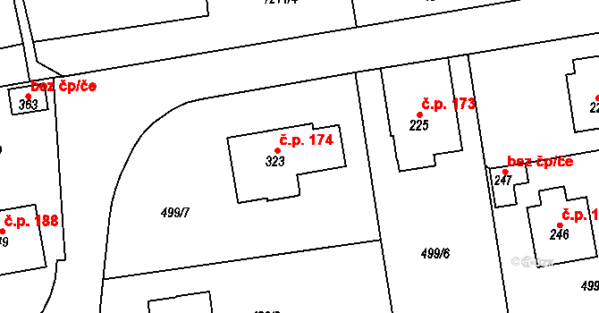 Černíkovice 174 na parcele st. 323 v KÚ Černíkovice, Katastrální mapa