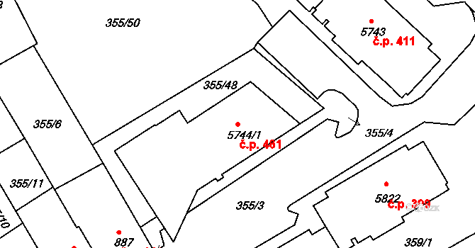 Pražské Předměstí 461, Písek na parcele st. 5744/1 v KÚ Písek, Katastrální mapa