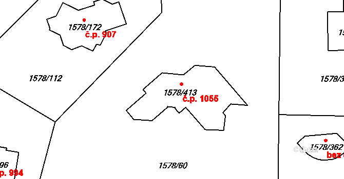 Kosmonosy 1055 na parcele st. 1578/413 v KÚ Kosmonosy, Katastrální mapa