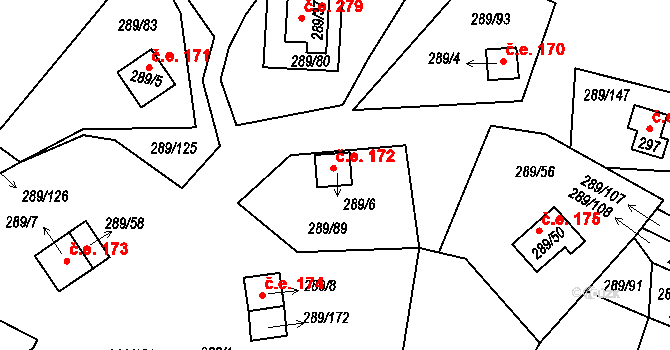 Milná 172, Frymburk na parcele st. 289/6 v KÚ Frymburk, Katastrální mapa