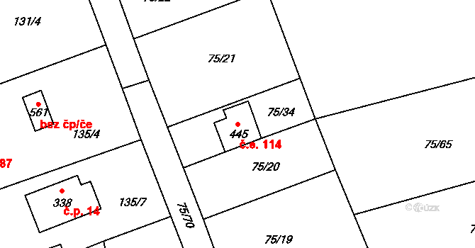 Špičák 114, Železná Ruda na parcele st. 445 v KÚ Špičák, Katastrální mapa