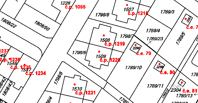 Moravské Budějovice 1220 na parcele st. 1509 v KÚ Moravské Budějovice, Katastrální mapa