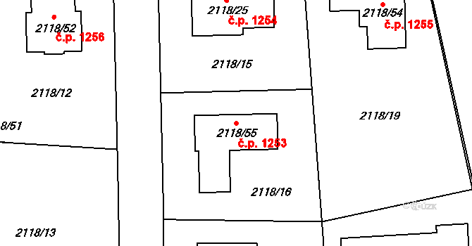 Liberec XIV-Ruprechtice 1253, Liberec na parcele st. 2118/55 v KÚ Ruprechtice, Katastrální mapa