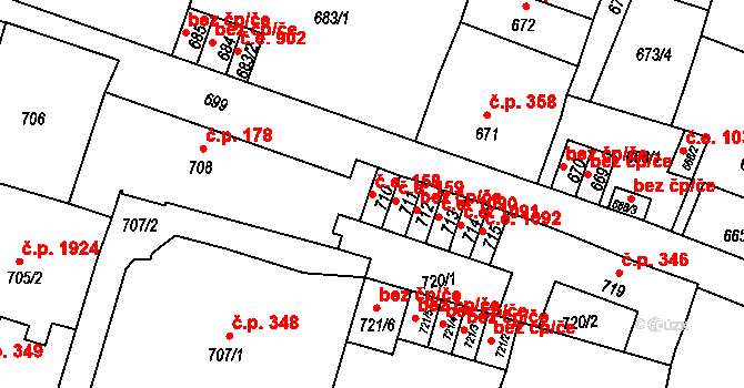 Děčín IV-Podmokly 158, Děčín na parcele st. 710 v KÚ Podmokly, Katastrální mapa
