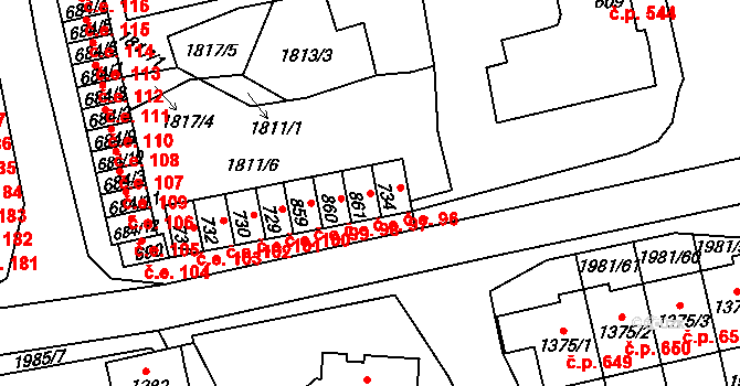 Krupka 97 na parcele st. 861 v KÚ Krupka, Katastrální mapa