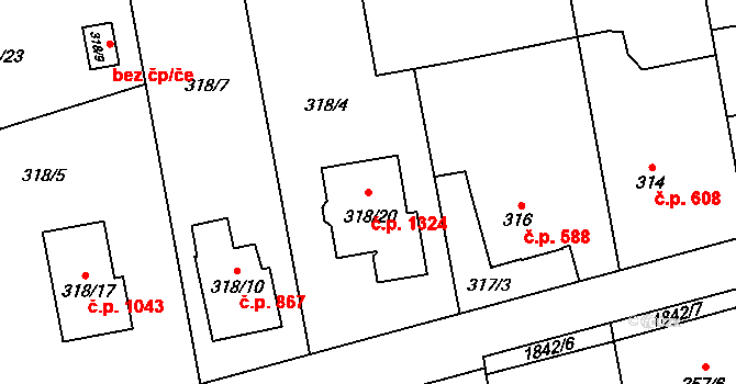 Kylešovice 1324, Opava na parcele st. 318/20 v KÚ Kylešovice, Katastrální mapa