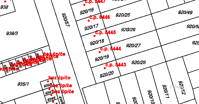Třebovice 5444, Ostrava na parcele st. 920/19 v KÚ Třebovice ve Slezsku, Katastrální mapa