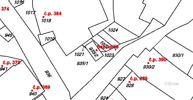 Jemnice 40151557 na parcele st. 935/2 v KÚ Jemnice, Katastrální mapa
