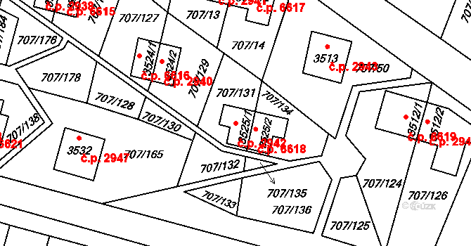 Zlín 2942 na parcele st. 3525/1 v KÚ Zlín, Katastrální mapa