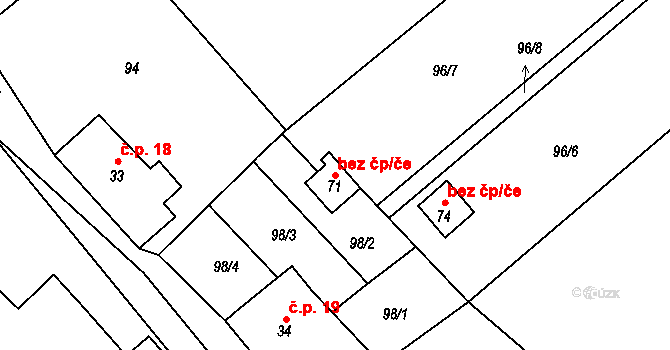 Heřmanice 42639557 na parcele st. 71 v KÚ Slotov, Katastrální mapa