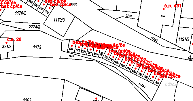 Hranice 44624557 na parcele st. 588 v KÚ Drahotuše, Katastrální mapa