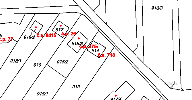 Brná 718, Ústí nad Labem na parcele st. 914 v KÚ Brná nad Labem, Katastrální mapa