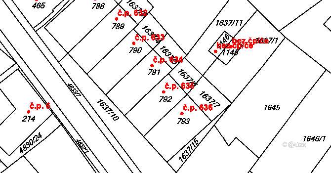 Boršice 635 na parcele st. 792 v KÚ Boršice u Buchlovic, Katastrální mapa