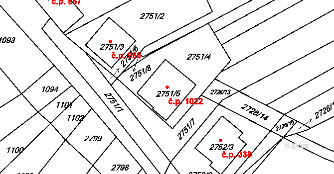 Nivnice 1022 na parcele st. 2751/5 v KÚ Nivnice, Katastrální mapa