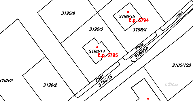 Chomutov 5795 na parcele st. 3196/14 v KÚ Chomutov II, Katastrální mapa