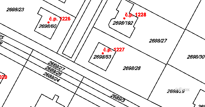 Svatobořice 1227, Svatobořice-Mistřín na parcele st. 2698/53 v KÚ Svatobořice, Katastrální mapa