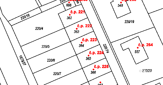 Dolní Libchavy 223, Libchavy na parcele st. 364 v KÚ Dolní Libchavy, Katastrální mapa
