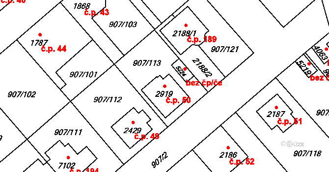 Beroun-Zavadilka 50, Beroun na parcele st. 2919 v KÚ Beroun, Katastrální mapa