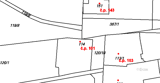Mlékojedy 101, Neratovice na parcele st. 114 v KÚ Mlékojedy u Neratovic, Katastrální mapa